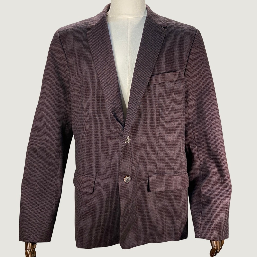 Mr Turk Blazer Mens 44 Brown Micro Check Cotton Two Button Sport Coat Mod Luxe